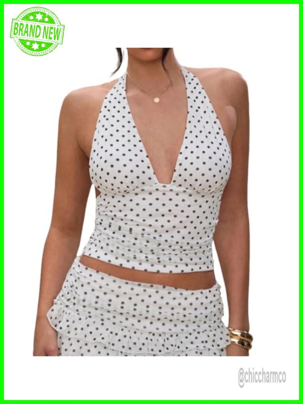 Women's Polka Dot Mesh Halter Crop Top Sexy Y2K Sleeveless Ruched Tie Back